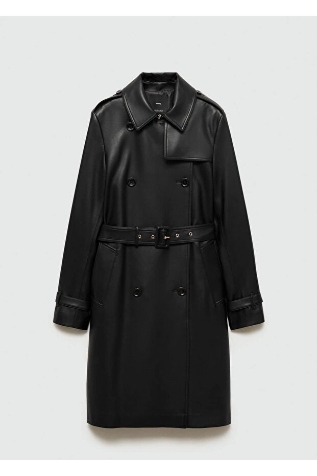 Deri görünümlü trençkot - 3