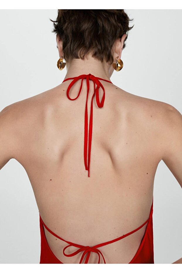 Halter Yaka Keten Elbise - 8