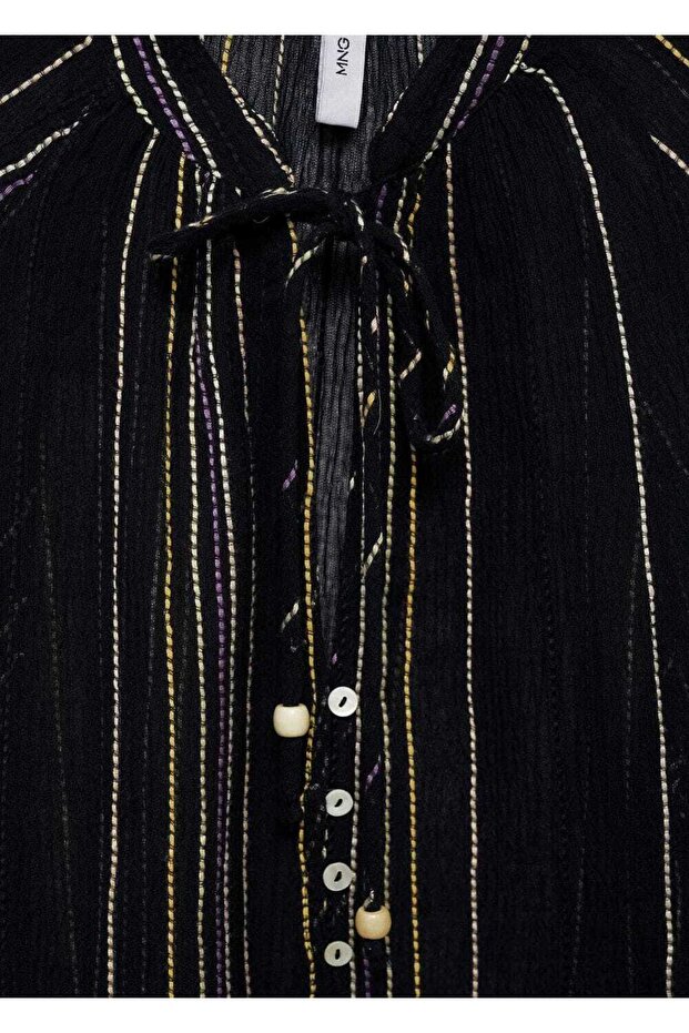 Fiyonklu çizgili bluz - 7