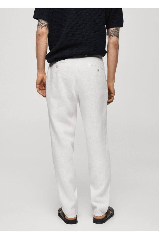 Slim fit %100 keten pantolon - 4