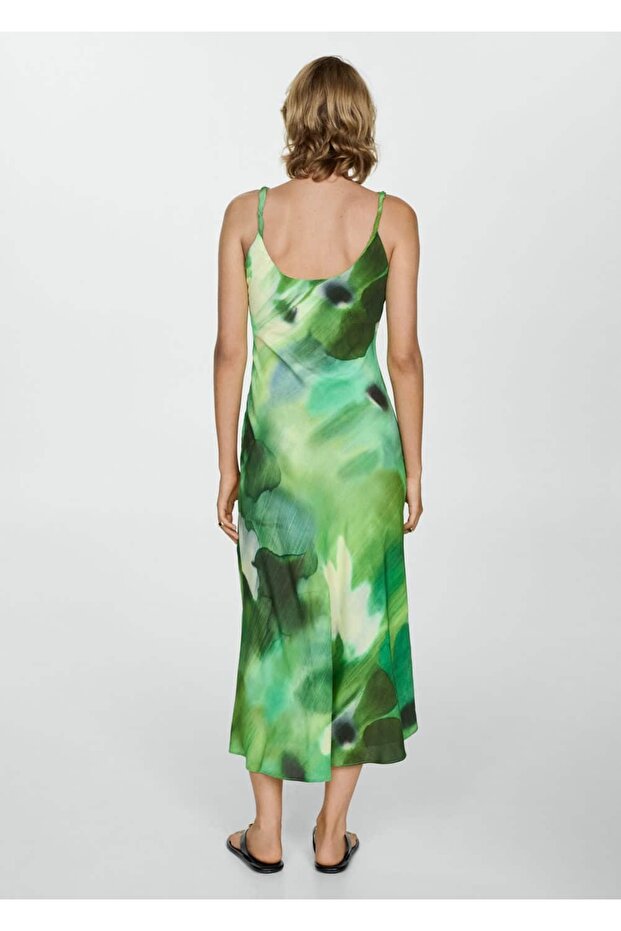 Drape detaylı desenli elbise - 4