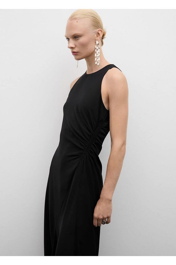 Drape detaylı midi elbise - 1