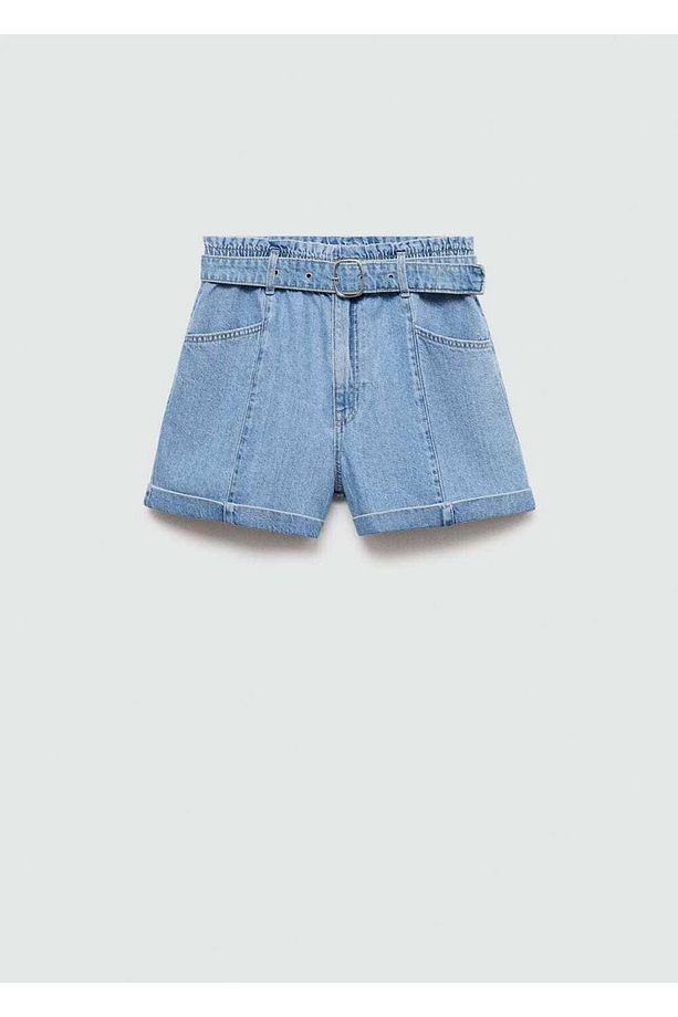 Kemerli denim şort - 3
