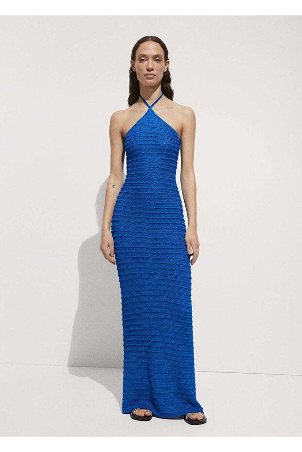 Halter Yaka Lureks Triko Elbise - 2