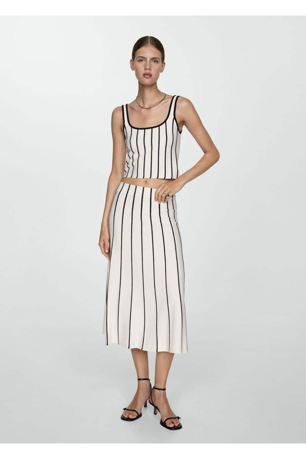 Çizgili Triko Etek - 2