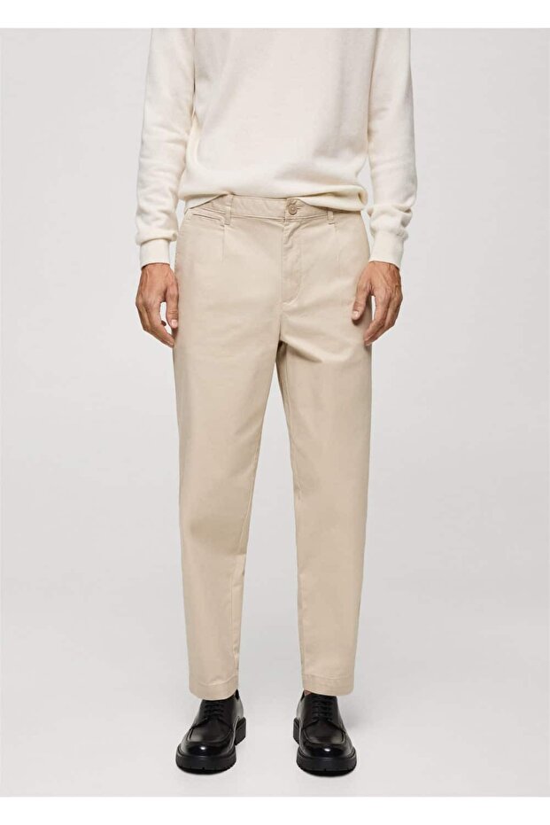 Regular kesim pilili pamuklu pantolon - 1