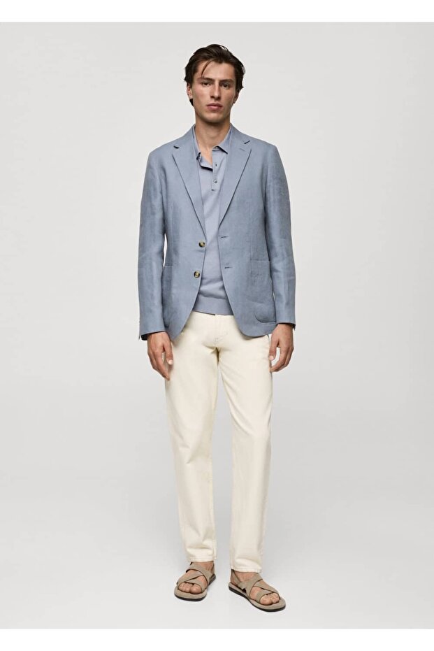%100 Keten Dar Kesim Blazer Ceket - 2