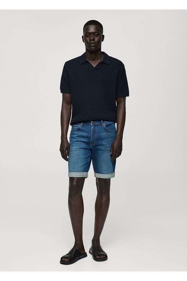Slim fit kot bermuda şort - 2