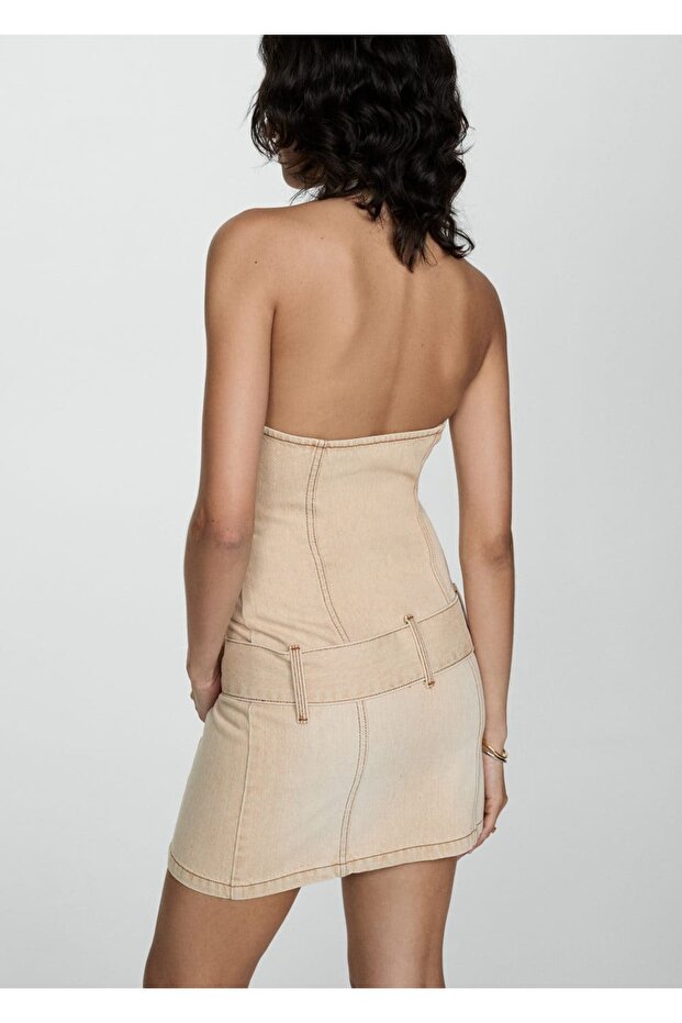 Kemerli denim elbise - 4