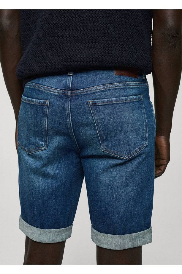 Slim fit kot bermuda şort - 5