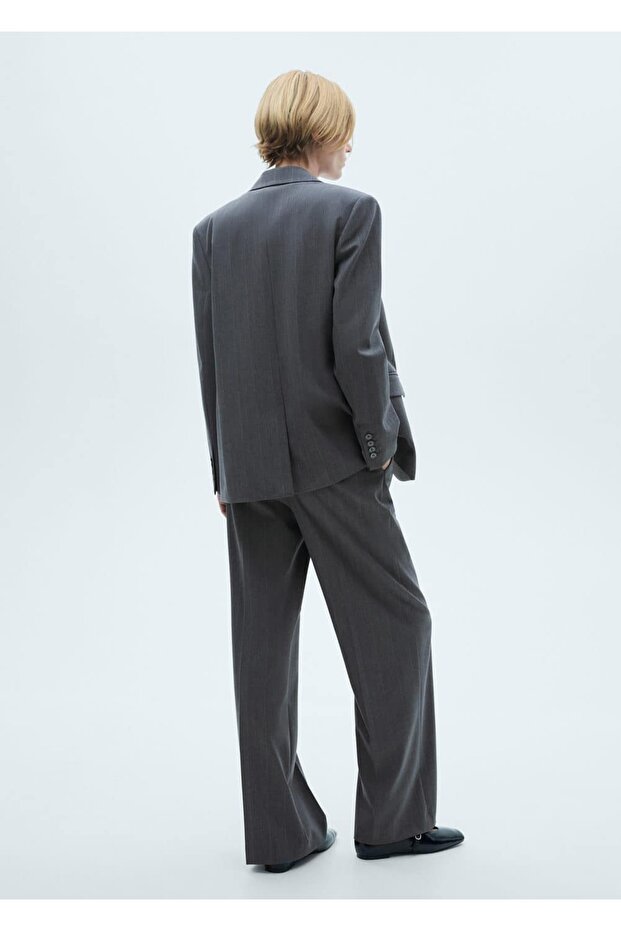 İnce Çizgili Blazer Ceket - 4