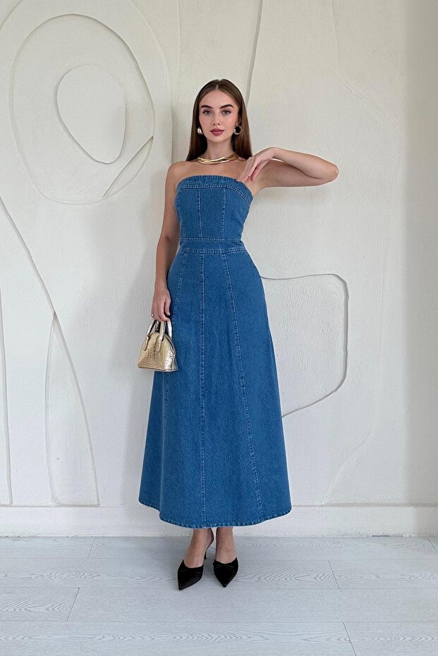 Strapless Maxi Denim Dress