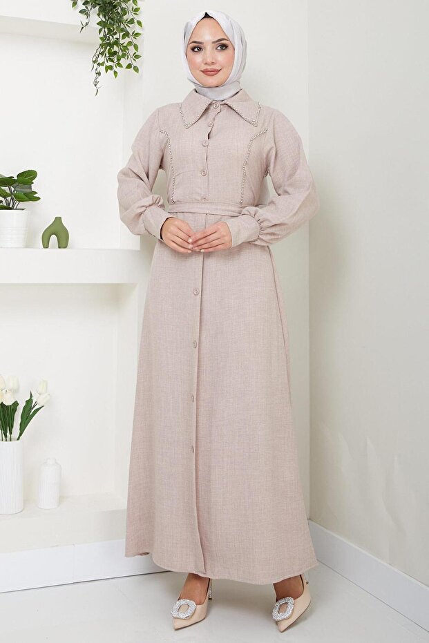 Boncuklu Sofia Elbise Vizon HM2476 - 2