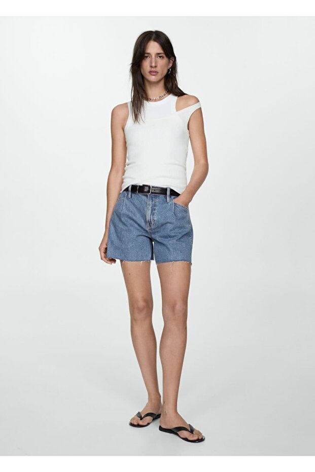 Paçaları dikişsiz denim şort - 2