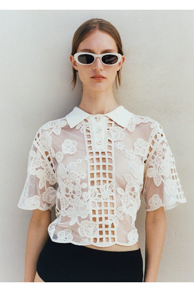 Ajur detaylı işlemeli bluz - 5