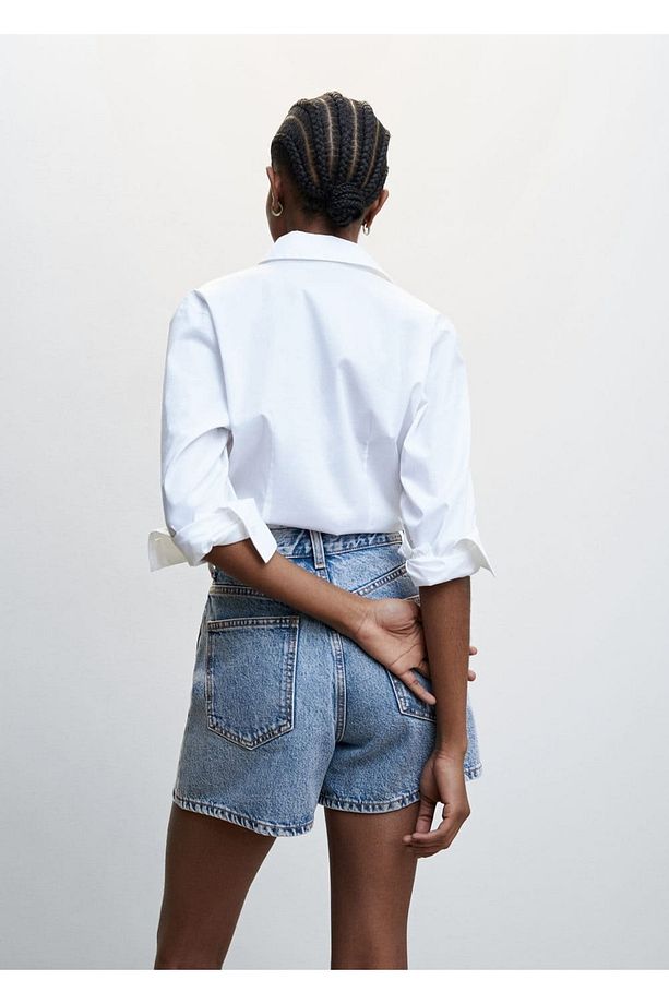 Yüksek Belli Denim Şort - 4