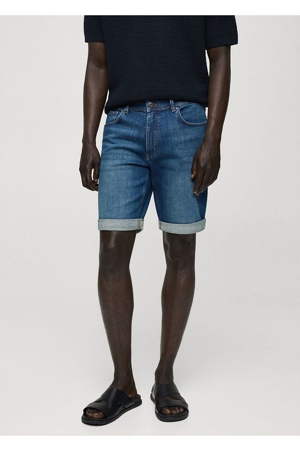 Slim fit kot bermuda şort - 1