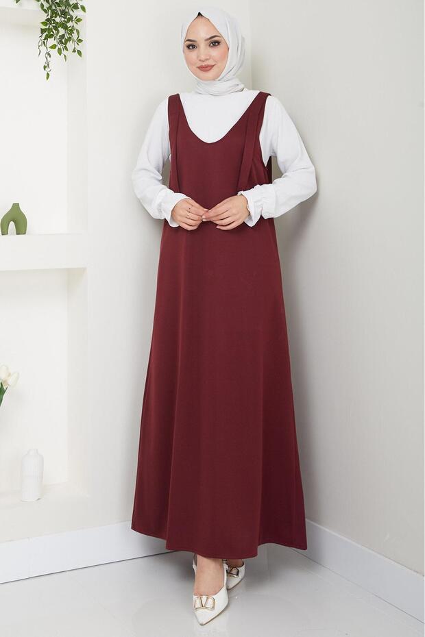 Nehir Örme Jile Elbise Bordo HM2389 - 1