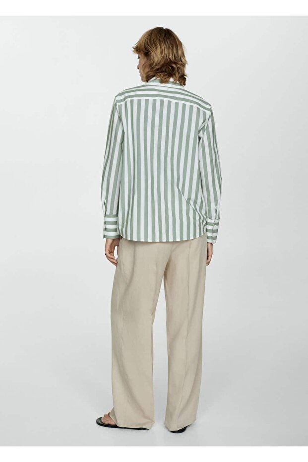 Çizgili Pamuklu Gömlek - 4