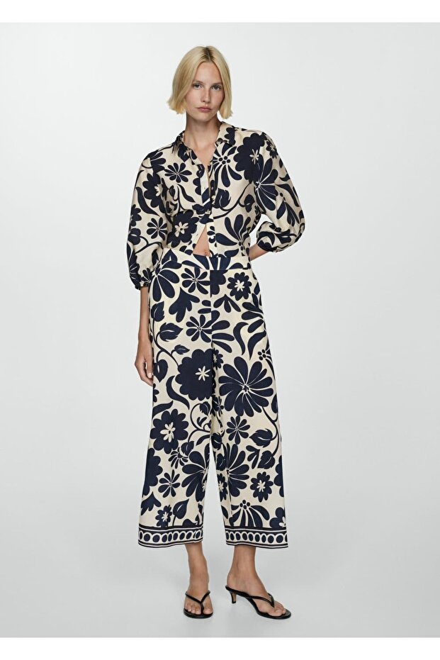 Flowy Pants with Flower Print - 2