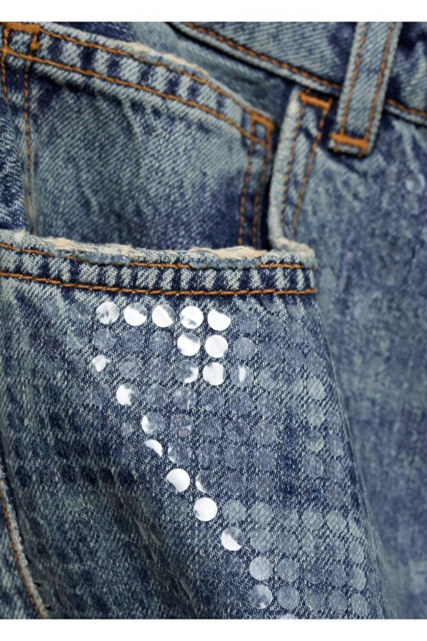 Yırtmaçlı Pullu Jean Pantolon - 6
