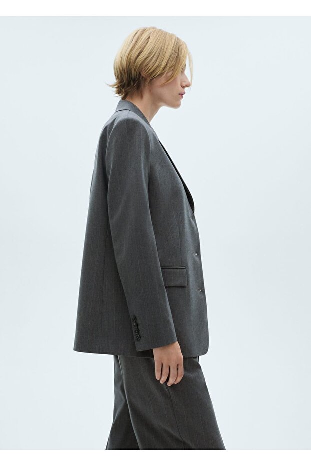 İnce Çizgili Blazer Ceket - 6