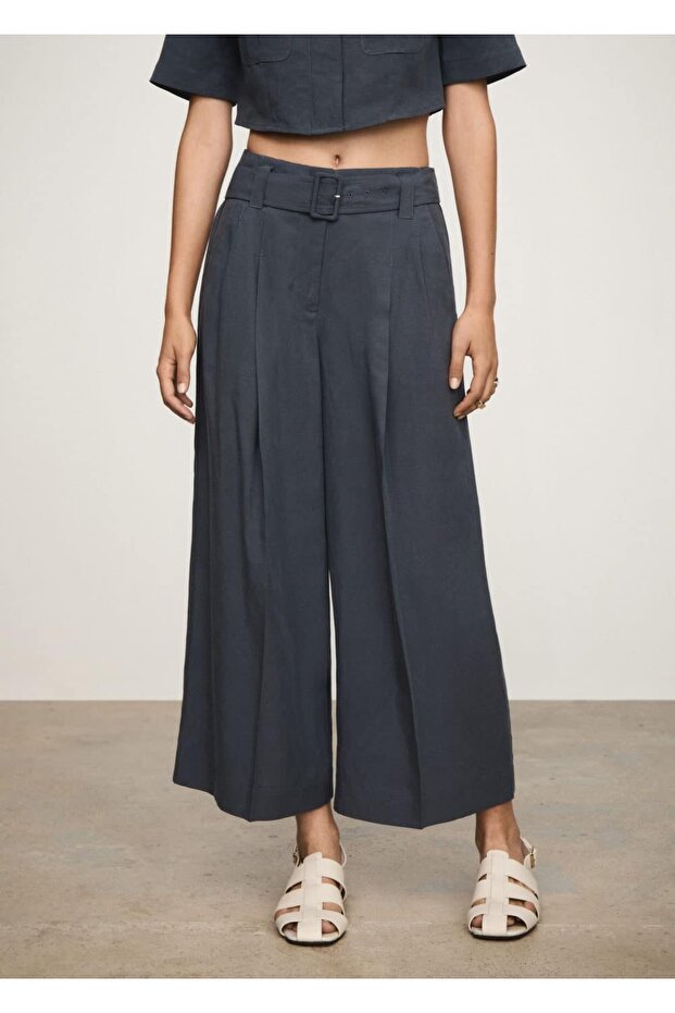 Kemerli lyocell pantolon - 1