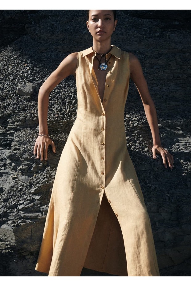 Keten gömlek elbise - 5