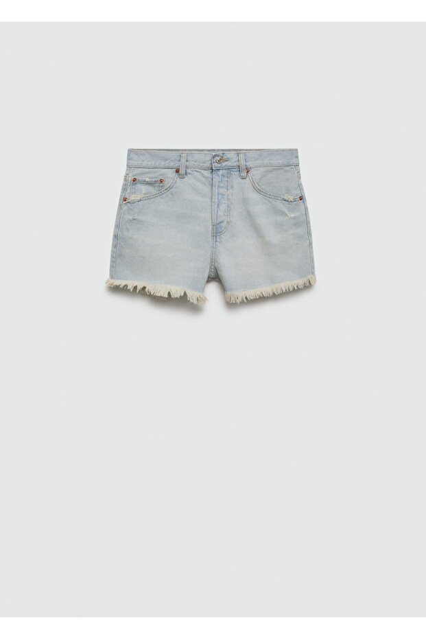 Paçaları dikişsiz denim şort - 3