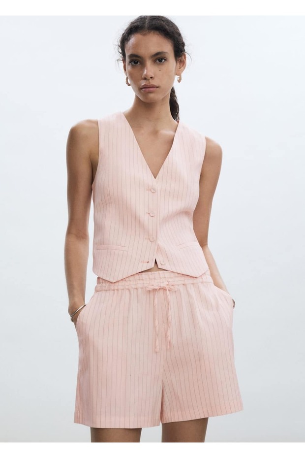 Çizgili keten şort - 1