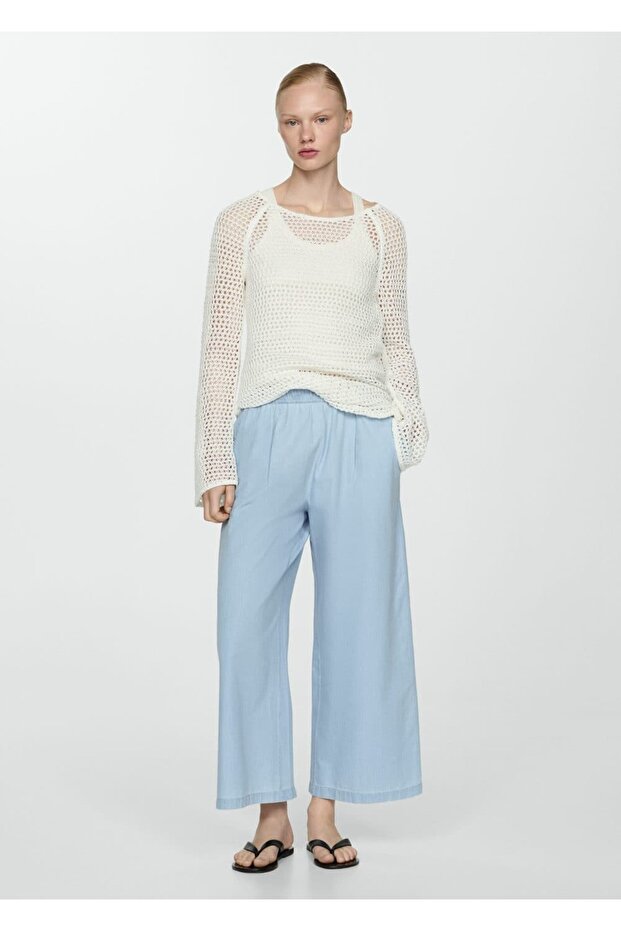 Dökümlü pamuklu pantolon - 5