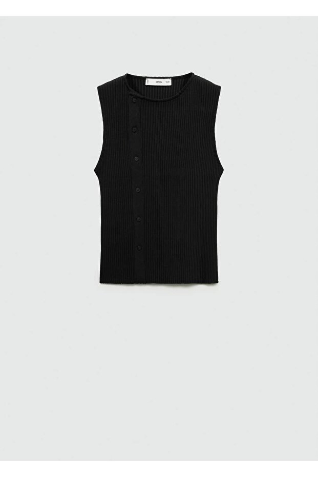 Yan Düğmeli Triko Bluz - 3