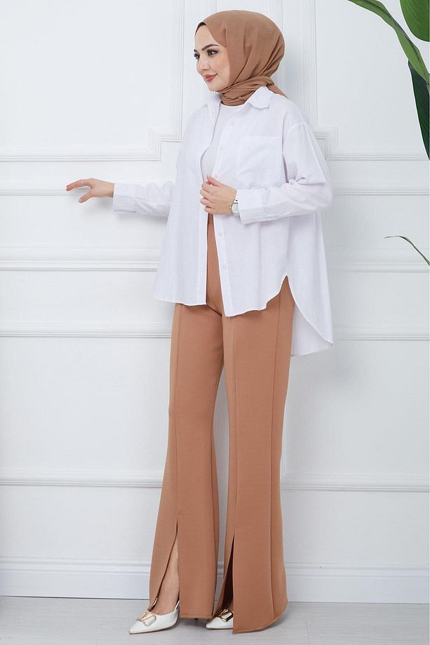 Yırtmaçlı Scuba Pantolon Camel HM2392 - 2