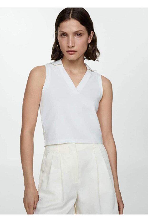 Pamuklu crop polo gömlek - 1