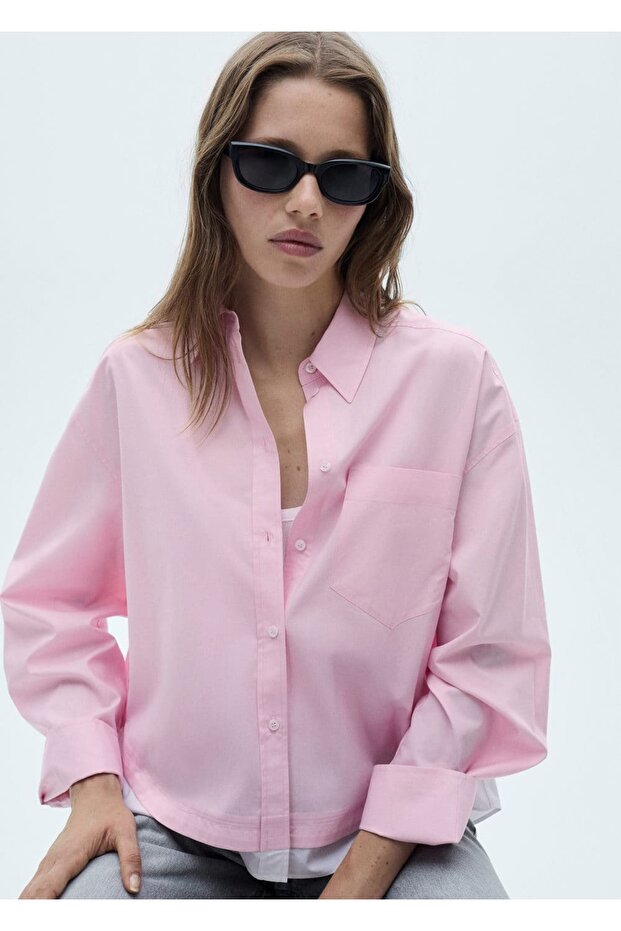 Kontrastlı Oversize Gömlek - 1