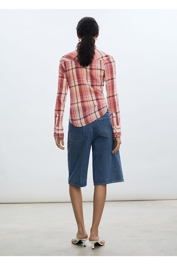 Kareli pamuklu tişört - 4