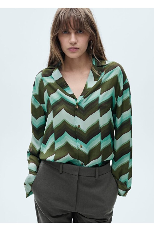 Desenli Dökümlü Gömlek - 1