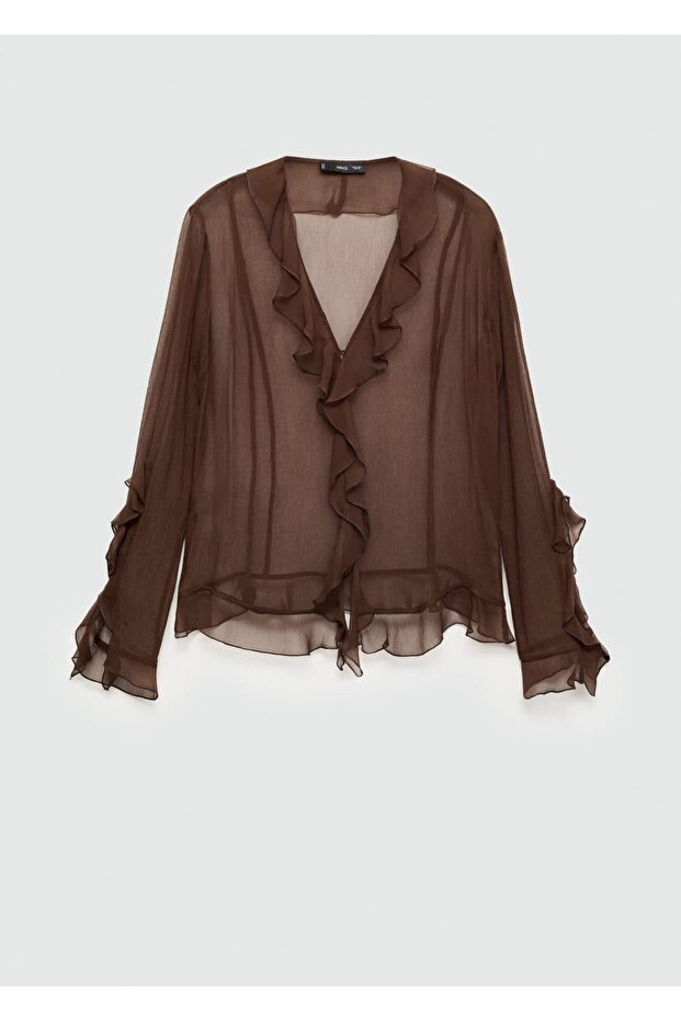 Yarı transparan volanlı bluz - 3