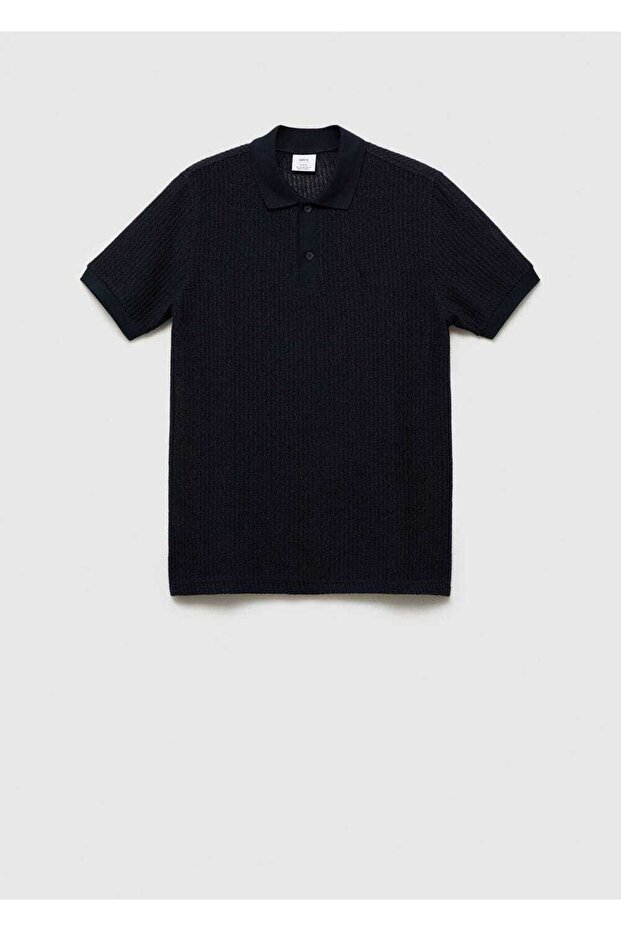Normal geschnittenes, durchbrochenes Strickpoloshirt - 3