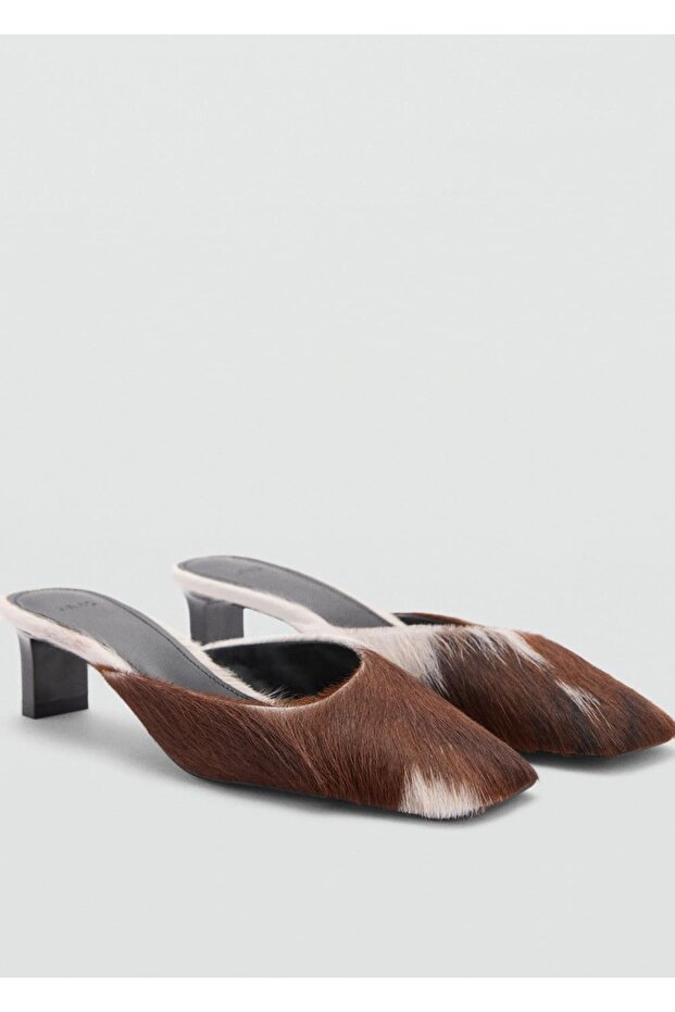 Arkası açık deri topuklu ayakkabı - 1