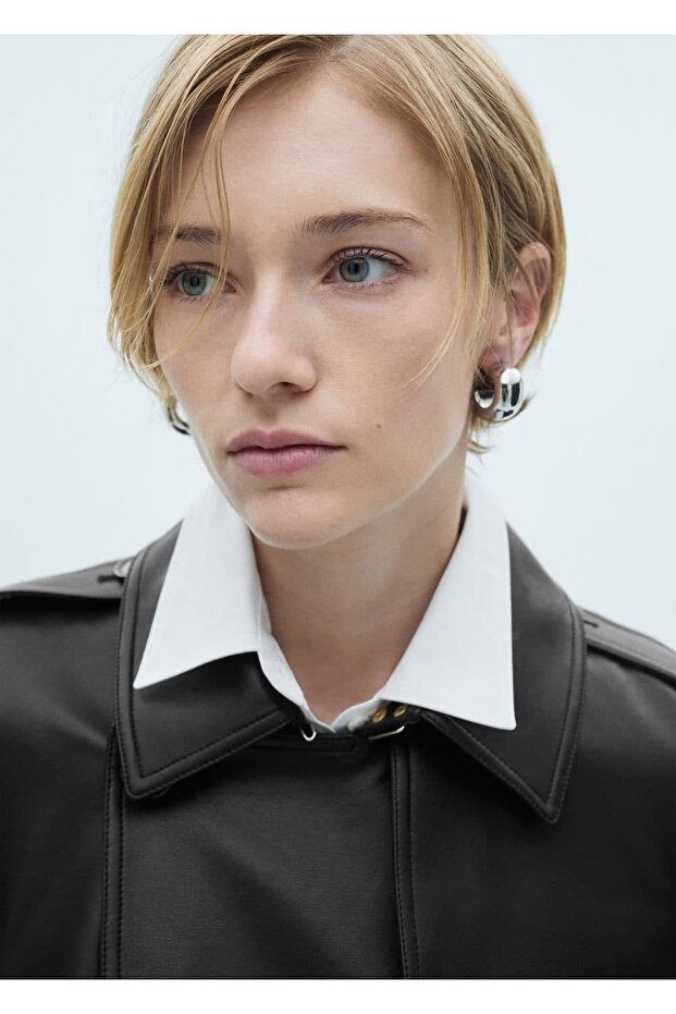 Deri görünümlü trençkot - 7