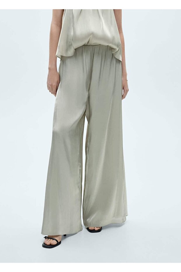 Dökümlü saten pantolon - 1