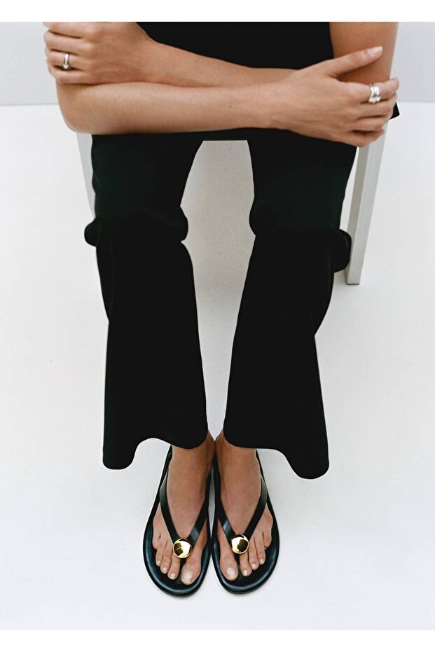 Süslü deri sandalet - 5