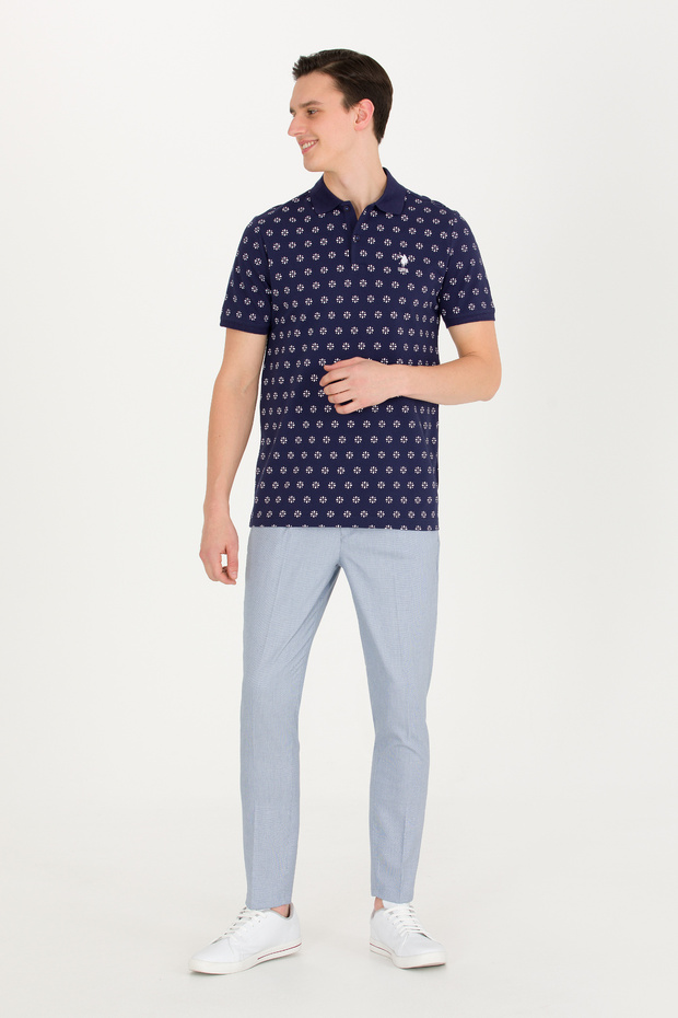Men's Carrot Fit Blue Canvas Trousers 50263819-Vr036