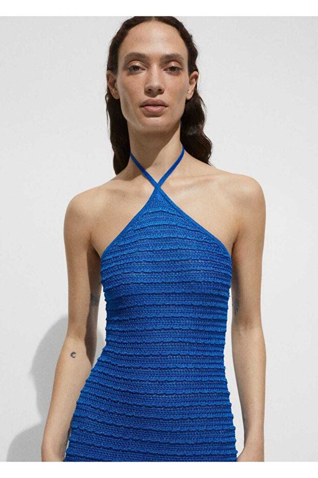 Halter Yaka Lureks Triko Elbise - 1