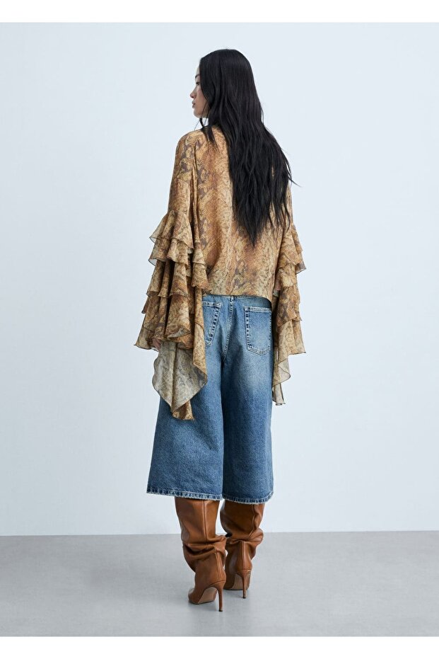 Yılan desenli volanlı bluz - 4