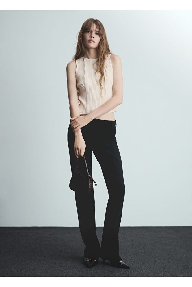 Yan Düğmeli Triko Bluz - 2