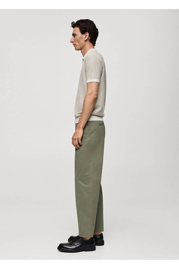 Regular Cut Pleated Cotton Pants - 5