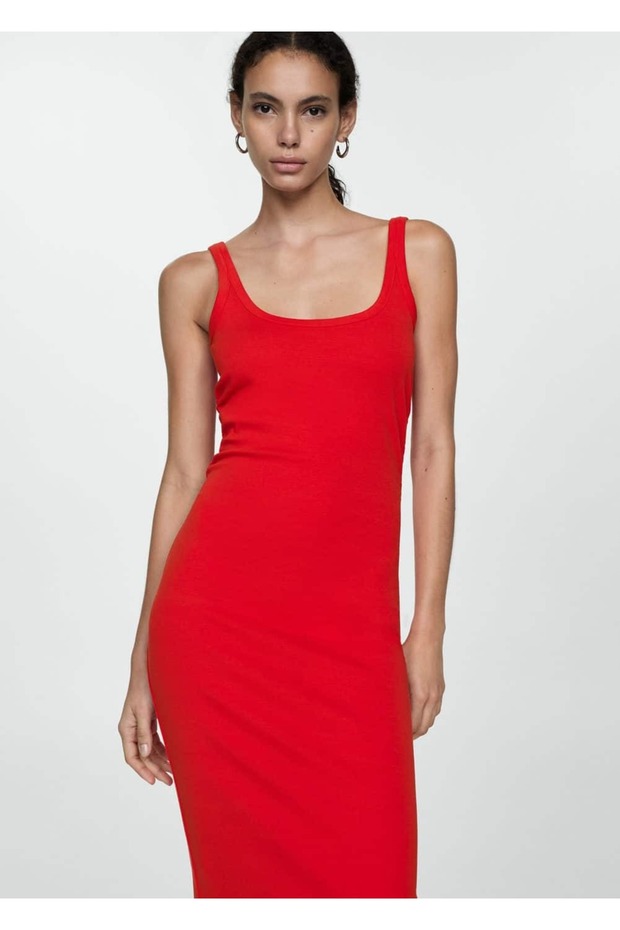 Askılı midi elbise - 1