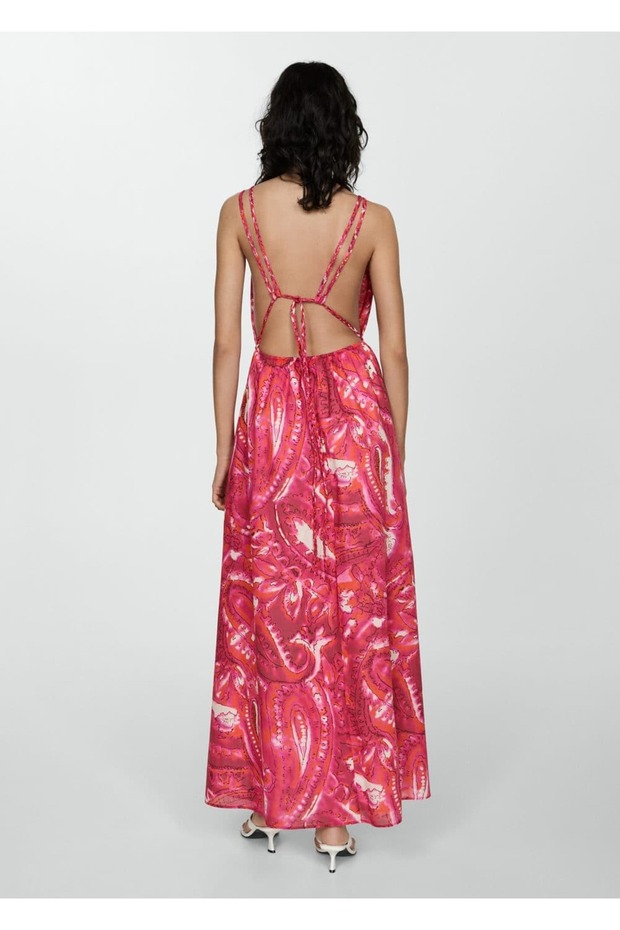 Çift askılı desenli elbise - 4